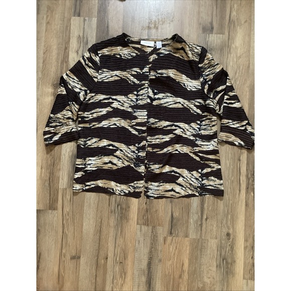 Chico's Tops - Chicos Womens Size 2 Medium Animal Print Crinkle Stretch Open 3/4 Sleeve Blouse
